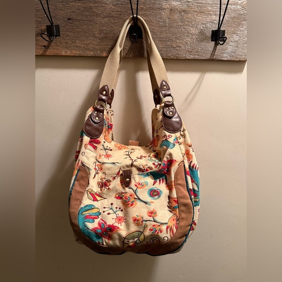 Lucky Brand Handbags - Lucky Brand Large Canvas Floral Bird Butterfly Hobo Bag